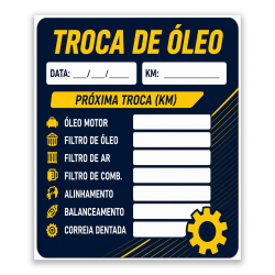 Adesivo Troca de Óleo - Formato 5x6 cm - Mínimo 500 peças